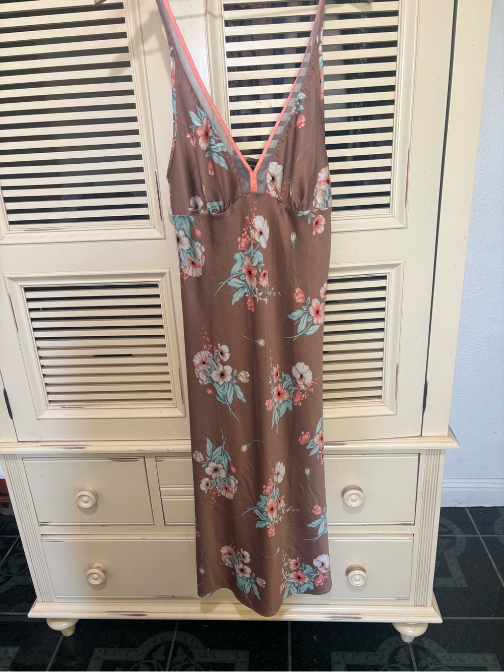 INC International Concepts Brown Floral Maxi Dress with Pink Trim
